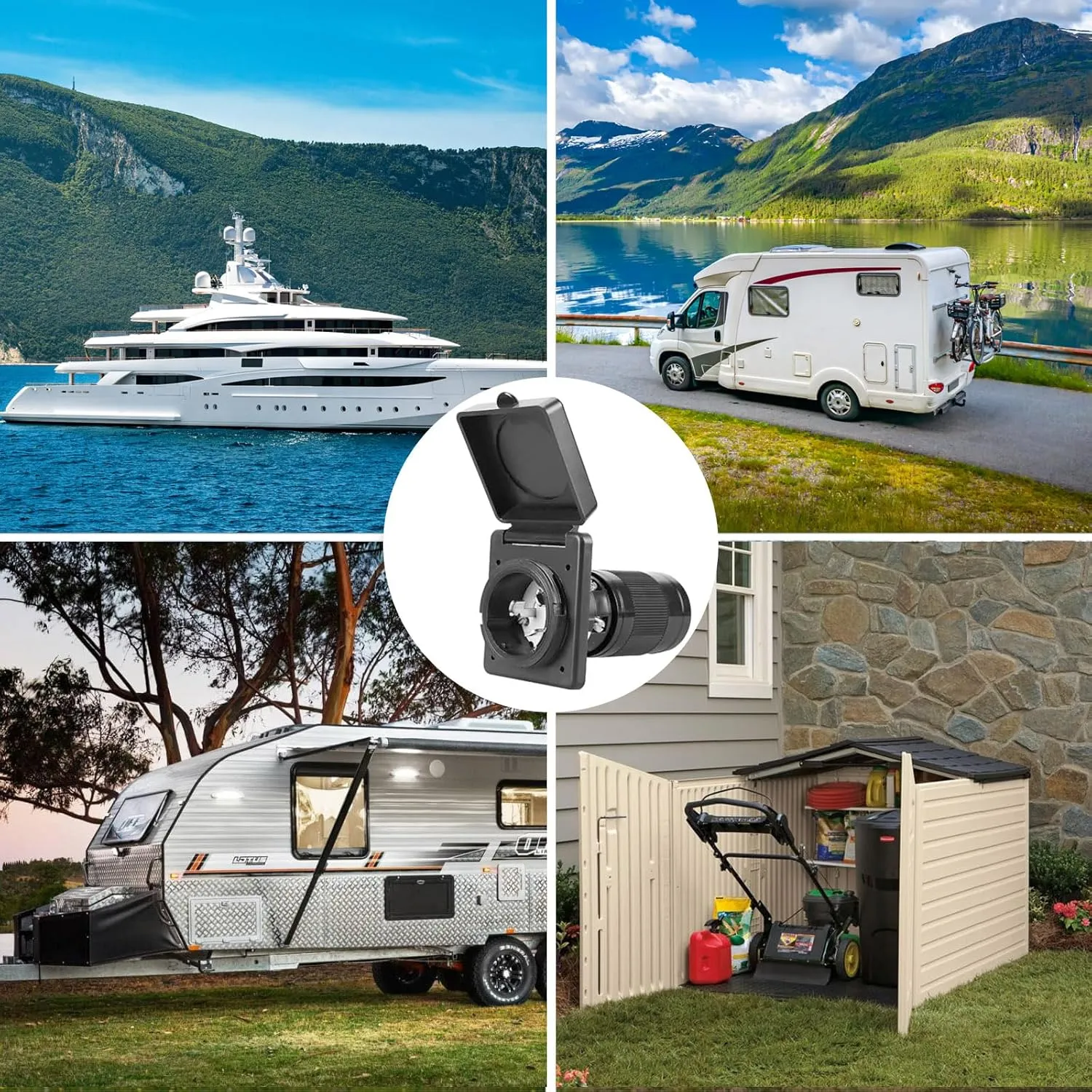 50 AMP Twist Lock RV Shore Power Inlet 125V/250V with 3 Stainless Steel Pins and Screws RV Shore Power Inlet with Weatherproof Boot Kit,NEMA SS2-50P,ETL Listed,Black