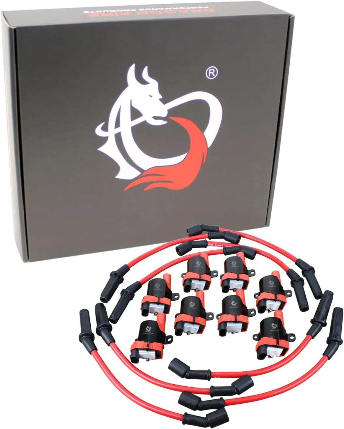 AIP Electronics Dragon FIRE Performance Power Pack with Round Ignition Coils and Spark Plug Wires Compatible with 2005-2007 GM LSx LS1 LS2 LS3 LS6 LS7 OEM Fit Kit-1114