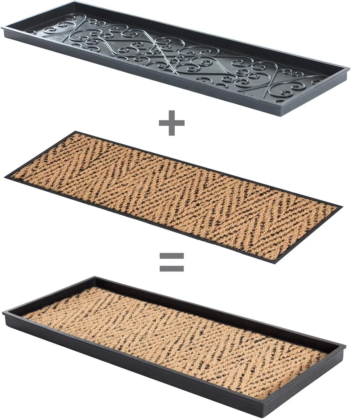 Anji Mountain AMB0BT3F-003 Black Rubber Boot/Shoe Tray with Coir, Fits 3 Pair (34.5" Wide), Tan & Black Insert