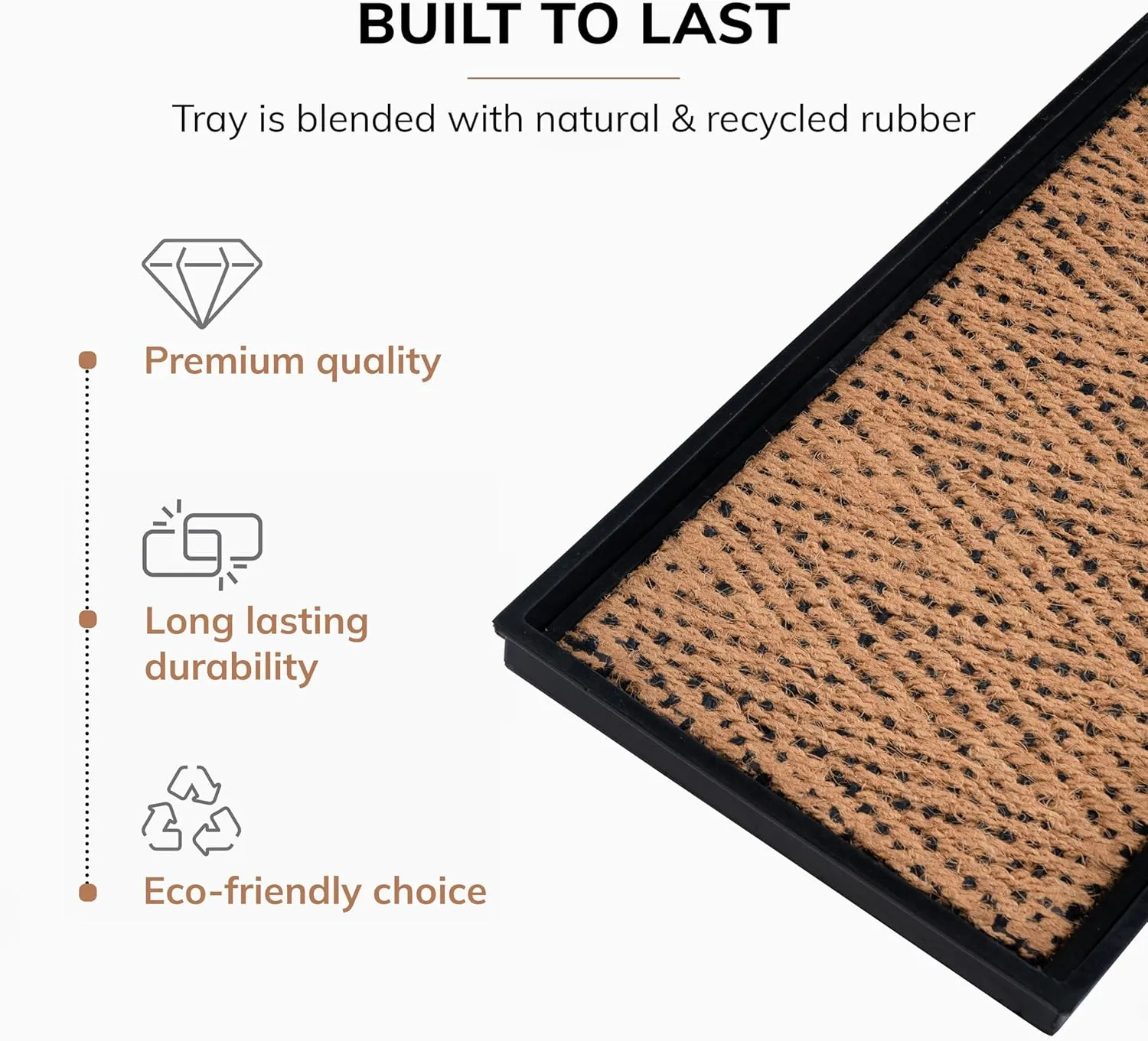 Anji Mountain AMB0BT3F-003 Black Rubber Boot/Shoe Tray with Coir, Fits 3 Pair (34.5" Wide), Tan & Black Insert