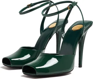 Arqa Womens Stilleto Sandals Covered Square Open Toe Pumps Adjustable Ankle Strap Office Party Dressy Shoes Summer Sexy Elegant 4.1 IN Heels