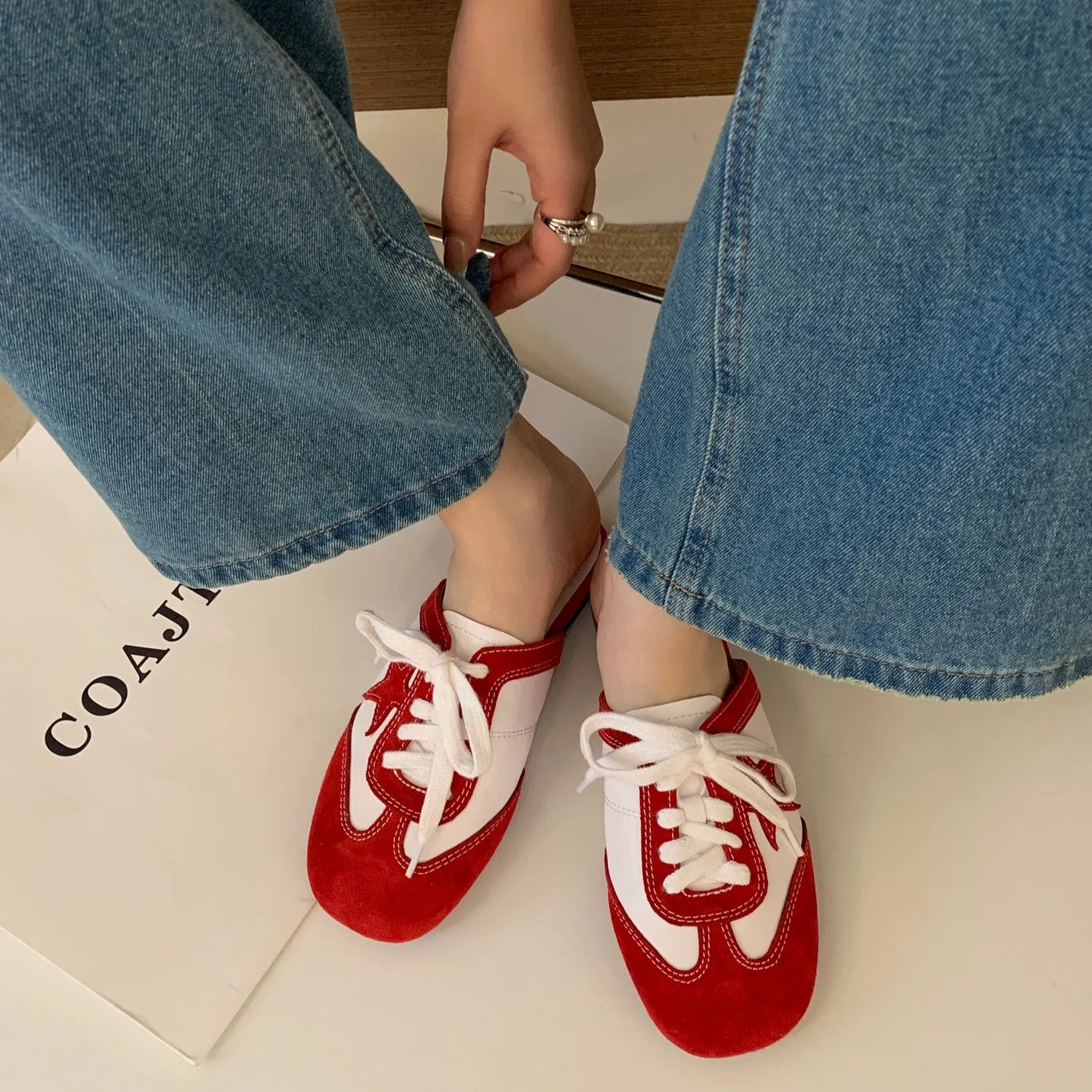 Authentic Suede Leather Swift Sneakers Mule