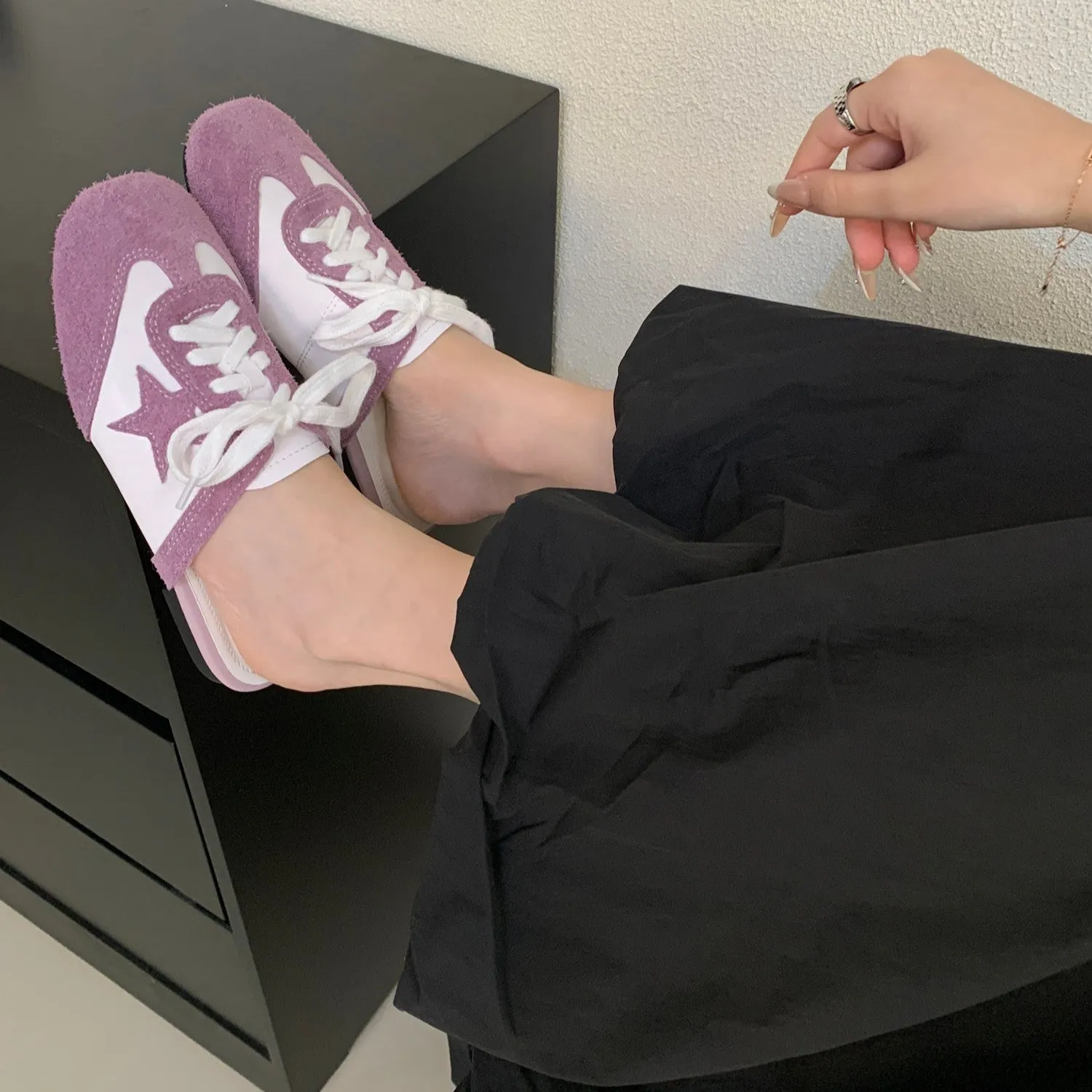 Authentic Suede Leather Swift Sneakers Mule