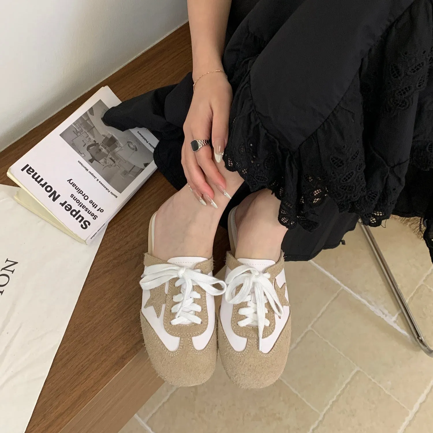 Authentic Suede Leather Swift Sneakers Mule