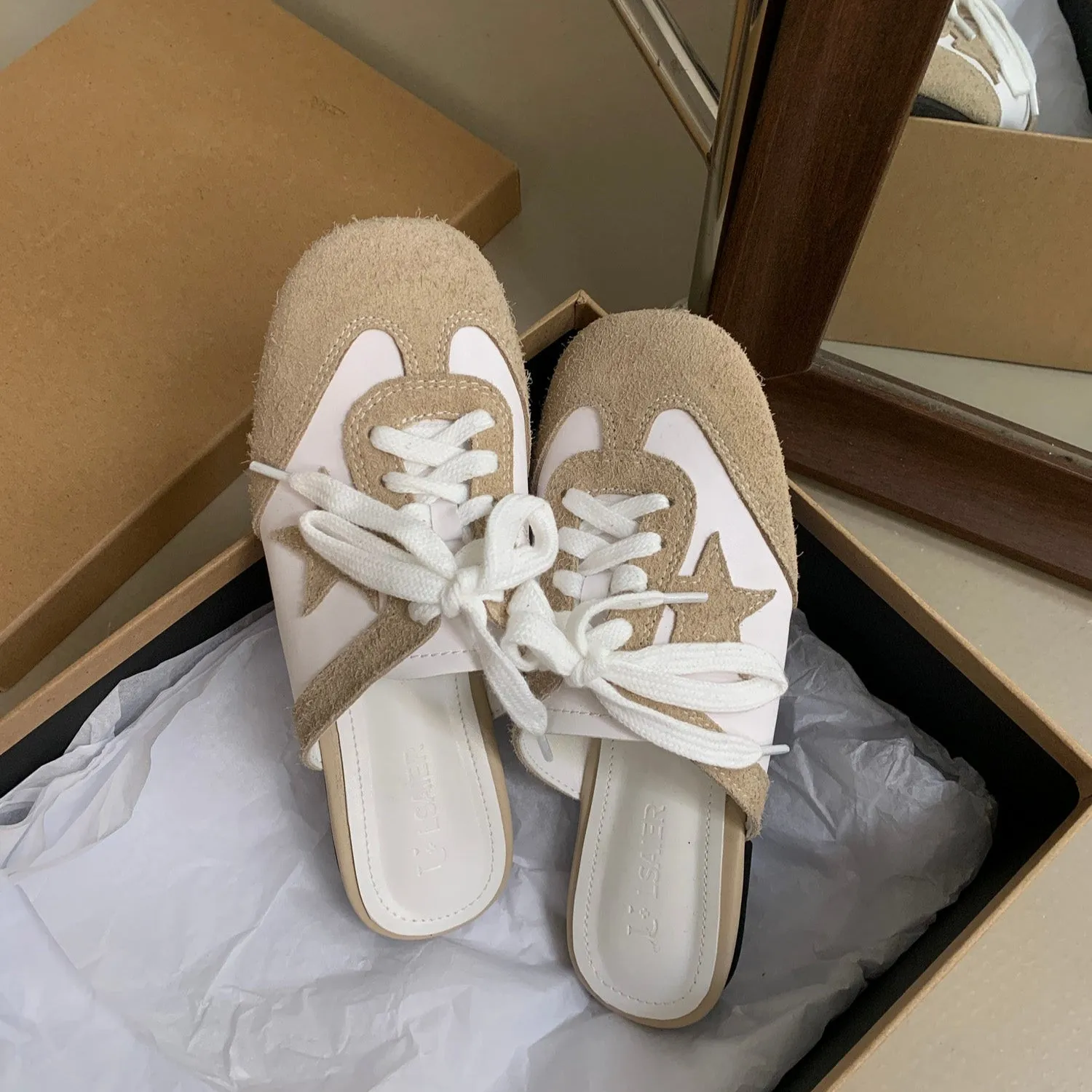Authentic Suede Leather Swift Sneakers Mule