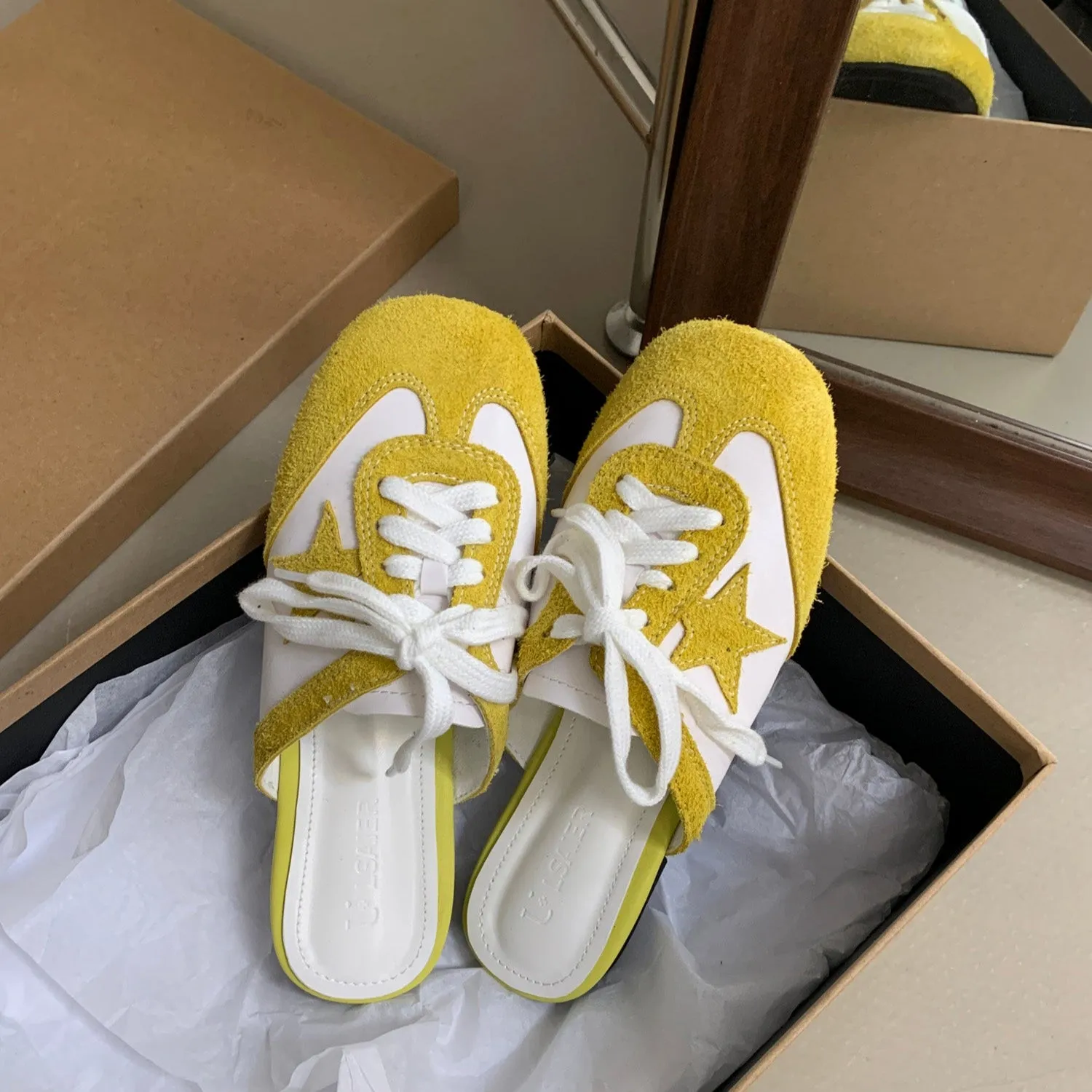 Authentic Suede Leather Swift Sneakers Mule