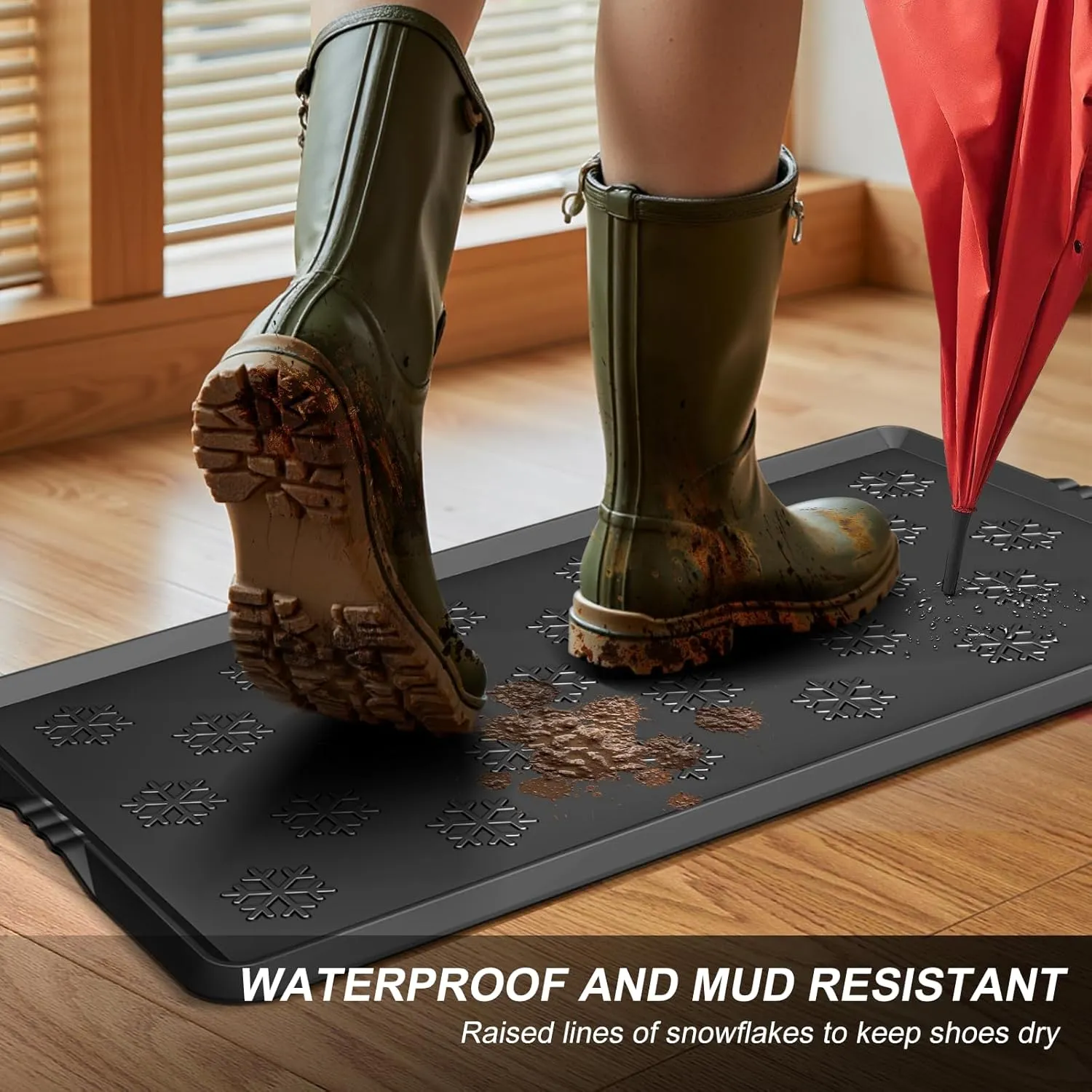 Azadx Heavy Duty Boot Trays Natural Rubber Shoe Mat Tray for Entryway Large Boot mat Tray Multi-Purpose for Indoor or Outdoor 16x42 Inch