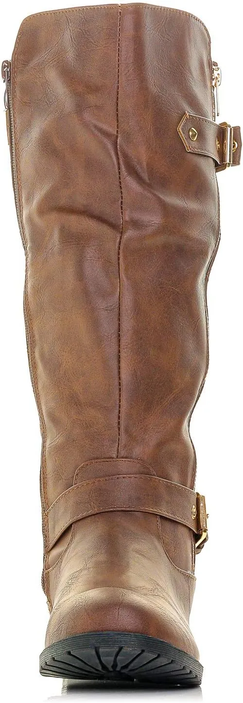 Bally-32 Women's Winkle Back Side Zip Vegan Knee High Riding Boots with Quilted Detail and Stacked Heel
