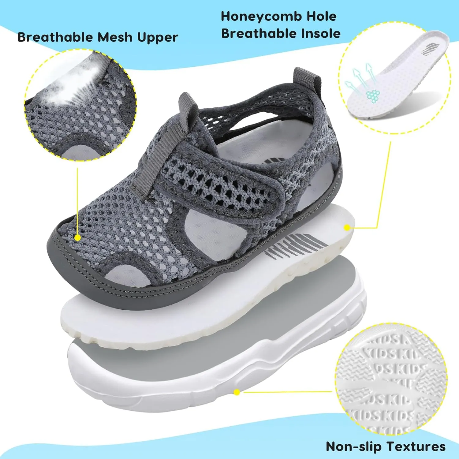BARERUN Kids Water Shoes Boys Girls Barefoot Aqua Socks for Swim Surf Pool Beach Sport Lightweight Breathable Sandal Athletic Slip-On Sneaker for Toddler Outdoor Indoor