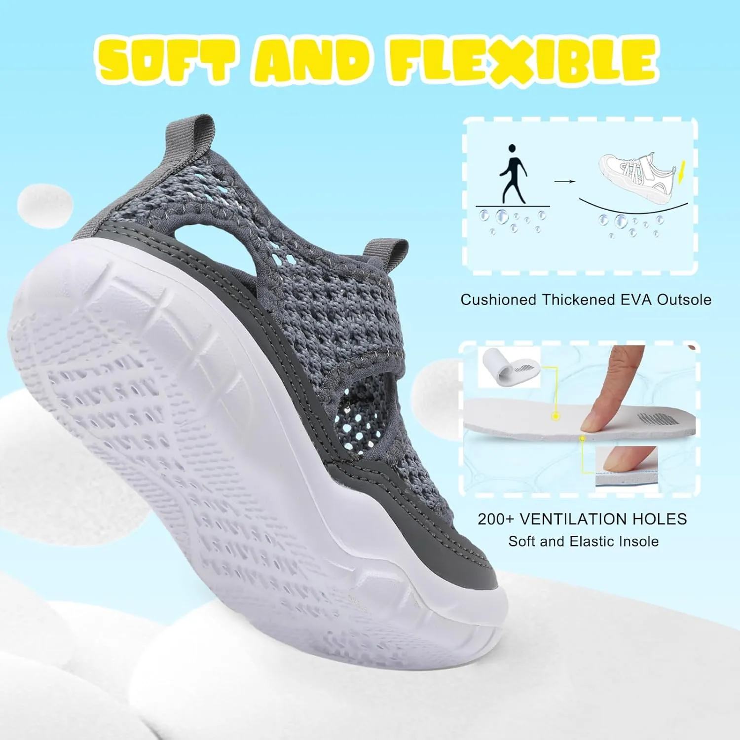 BARERUN Kids Water Shoes Boys Girls Barefoot Aqua Socks for Swim Surf Pool Beach Sport Lightweight Breathable Sandal Athletic Slip-On Sneaker for Toddler Outdoor Indoor
