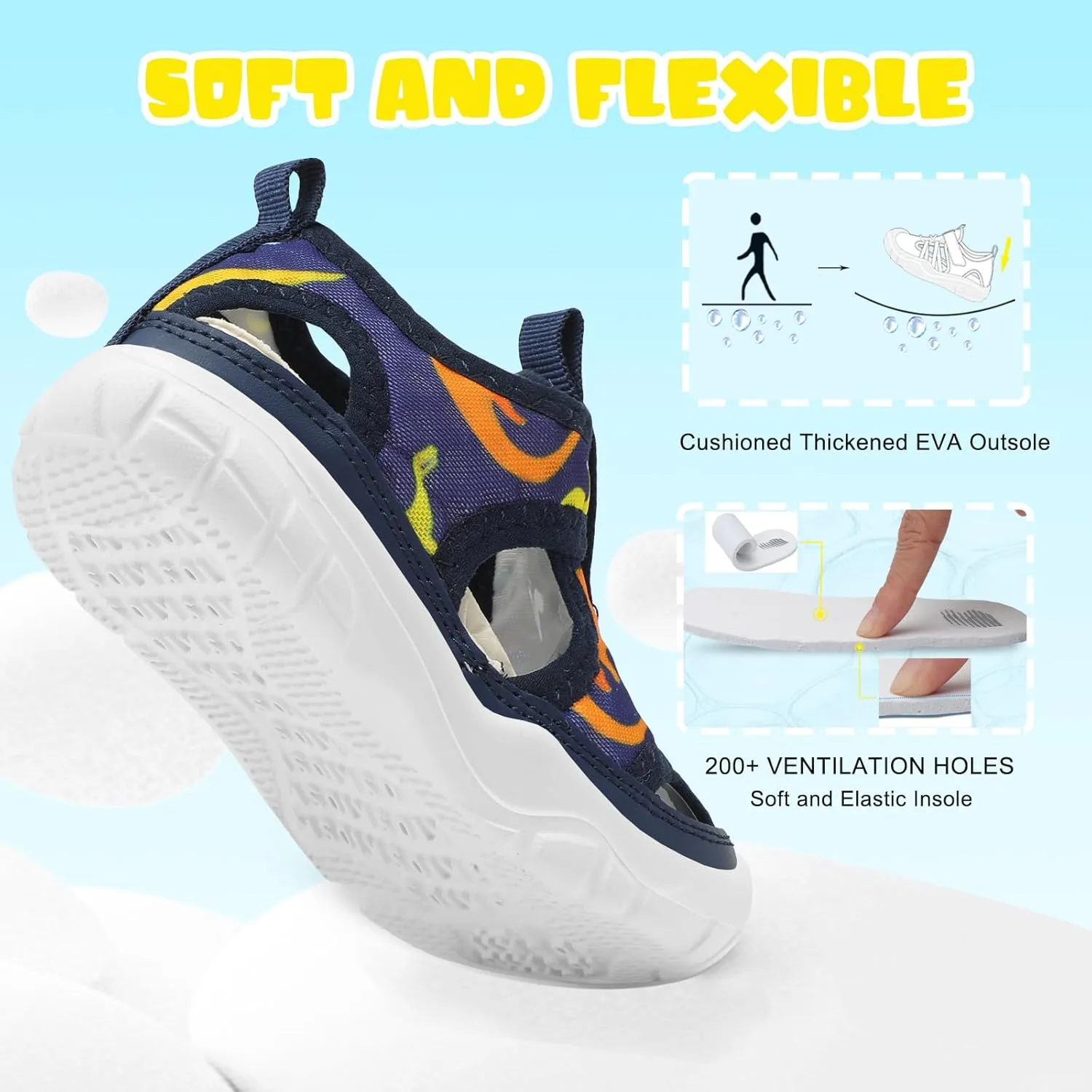 BARERUN Kids Water Shoes Boys Girls Barefoot Aqua Socks for Swim Surf Pool Beach Sport Lightweight Breathable Sandal Athletic Slip-On Sneaker for Toddler Outdoor Indoor