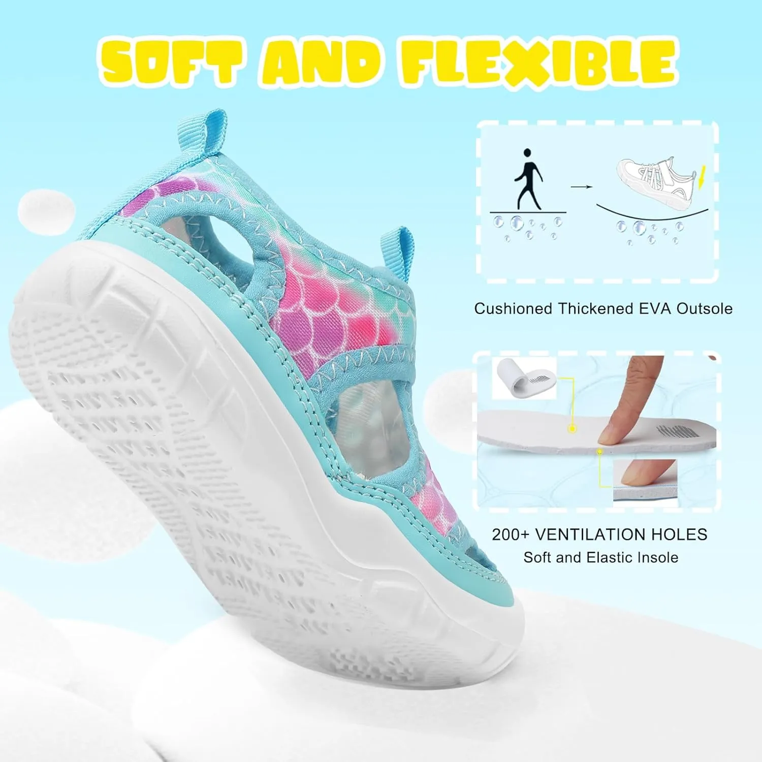 BARERUN Kids Water Shoes Boys Girls Barefoot Aqua Socks for Swim Surf Pool Beach Sport Lightweight Breathable Sandal Athletic Slip-On Sneaker for Toddler Outdoor Indoor