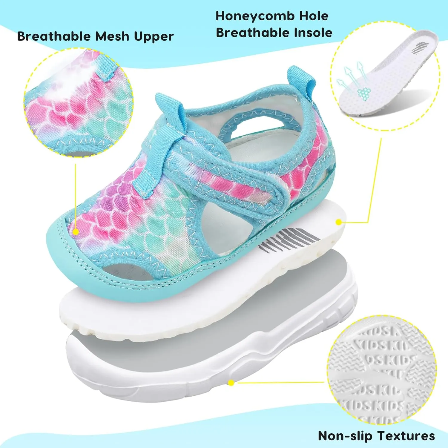 BARERUN Kids Water Shoes Boys Girls Barefoot Aqua Socks for Swim Surf Pool Beach Sport Lightweight Breathable Sandal Athletic Slip-On Sneaker for Toddler Outdoor Indoor
