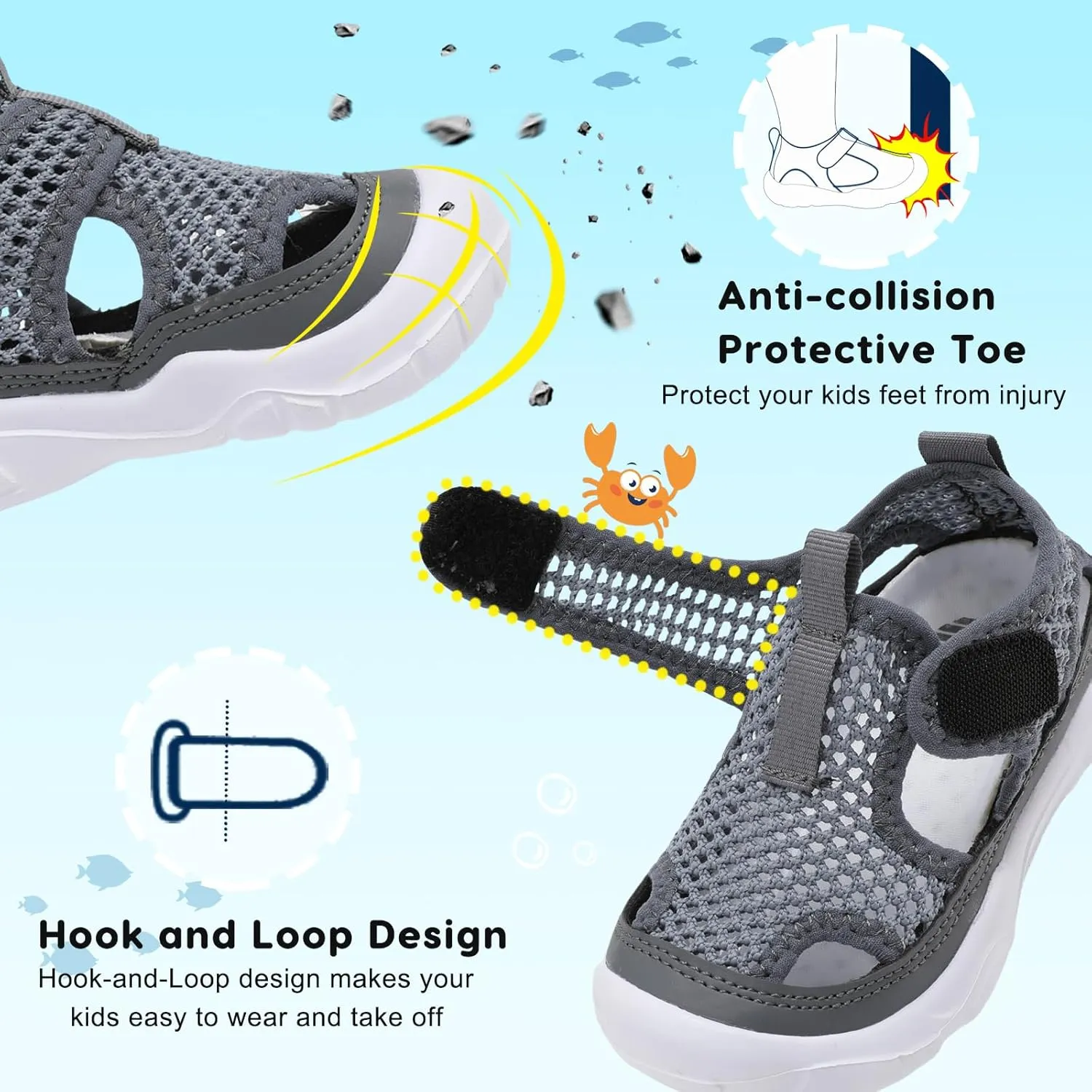 BARERUN Kids Water Shoes Boys Girls Barefoot Aqua Socks for Swim Surf Pool Beach Sport Lightweight Breathable Sandal Athletic Slip-On Sneaker for Toddler Outdoor Indoor