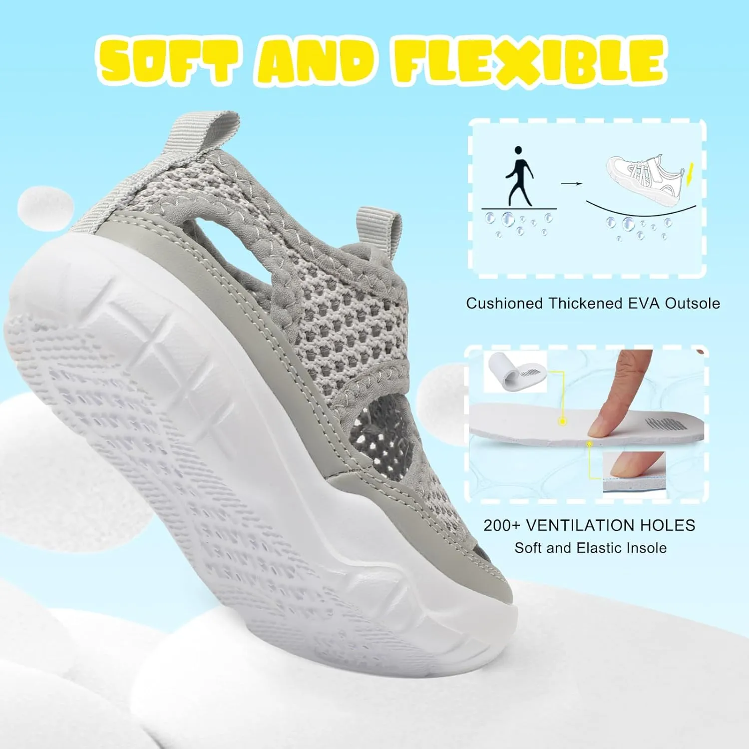 BARERUN Kids Water Shoes Boys Girls Barefoot Aqua Socks for Swim Surf Pool Beach Sport Lightweight Breathable Sandal Athletic Slip-On Sneaker for Toddler Outdoor Indoor