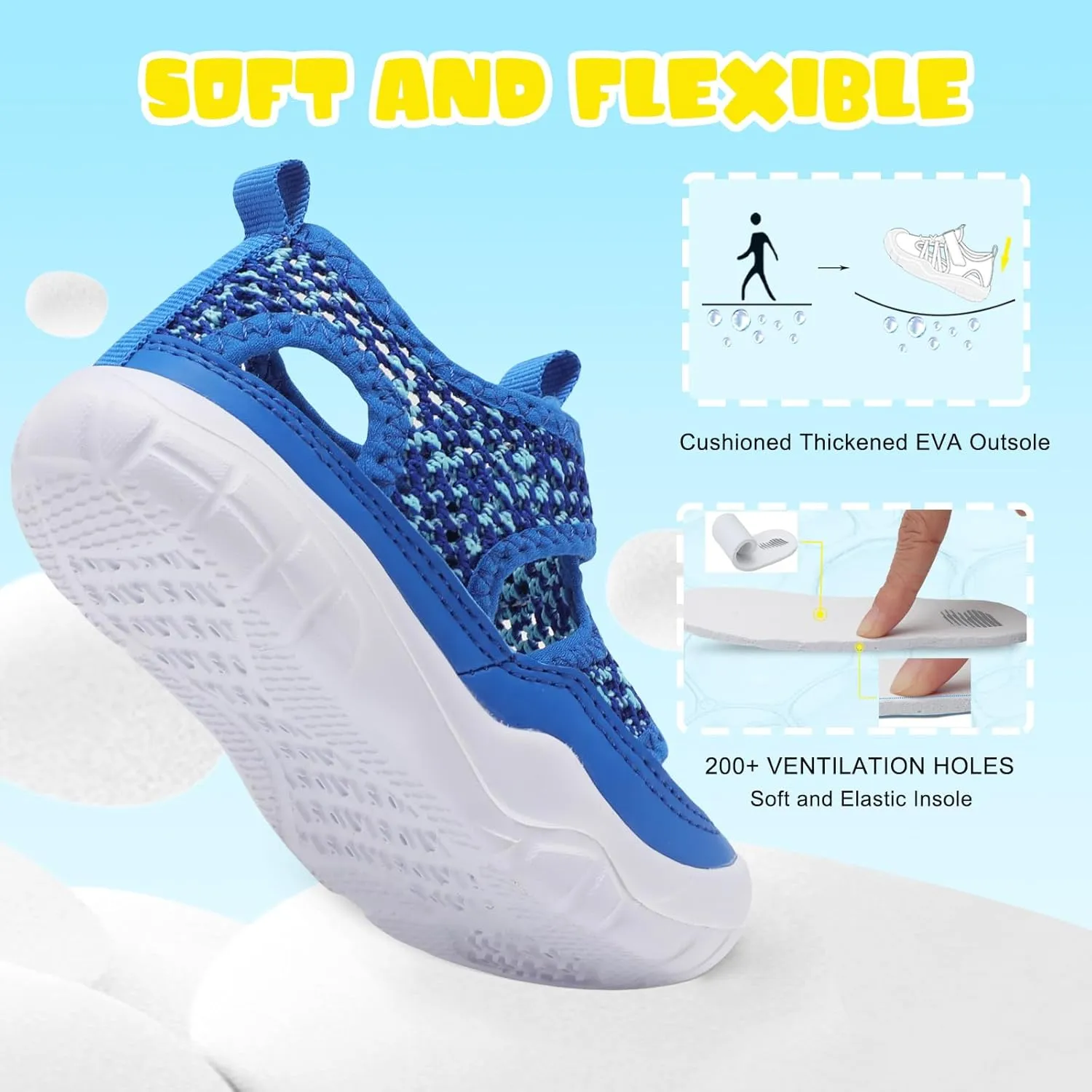 BARERUN Kids Water Shoes Boys Girls Barefoot Aqua Socks for Swim Surf Pool Beach Sport Lightweight Breathable Sandal Athletic Slip-On Sneaker for Toddler Outdoor Indoor