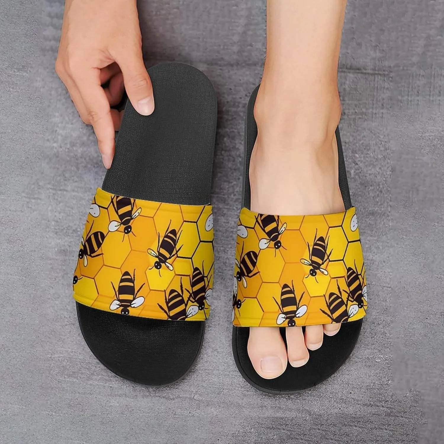 Bee on Honeycomb Novelty Slippers Slides Sandals Shower House Home Shoes Non Slip Soft Sole Shoe For Men Women Bathroom