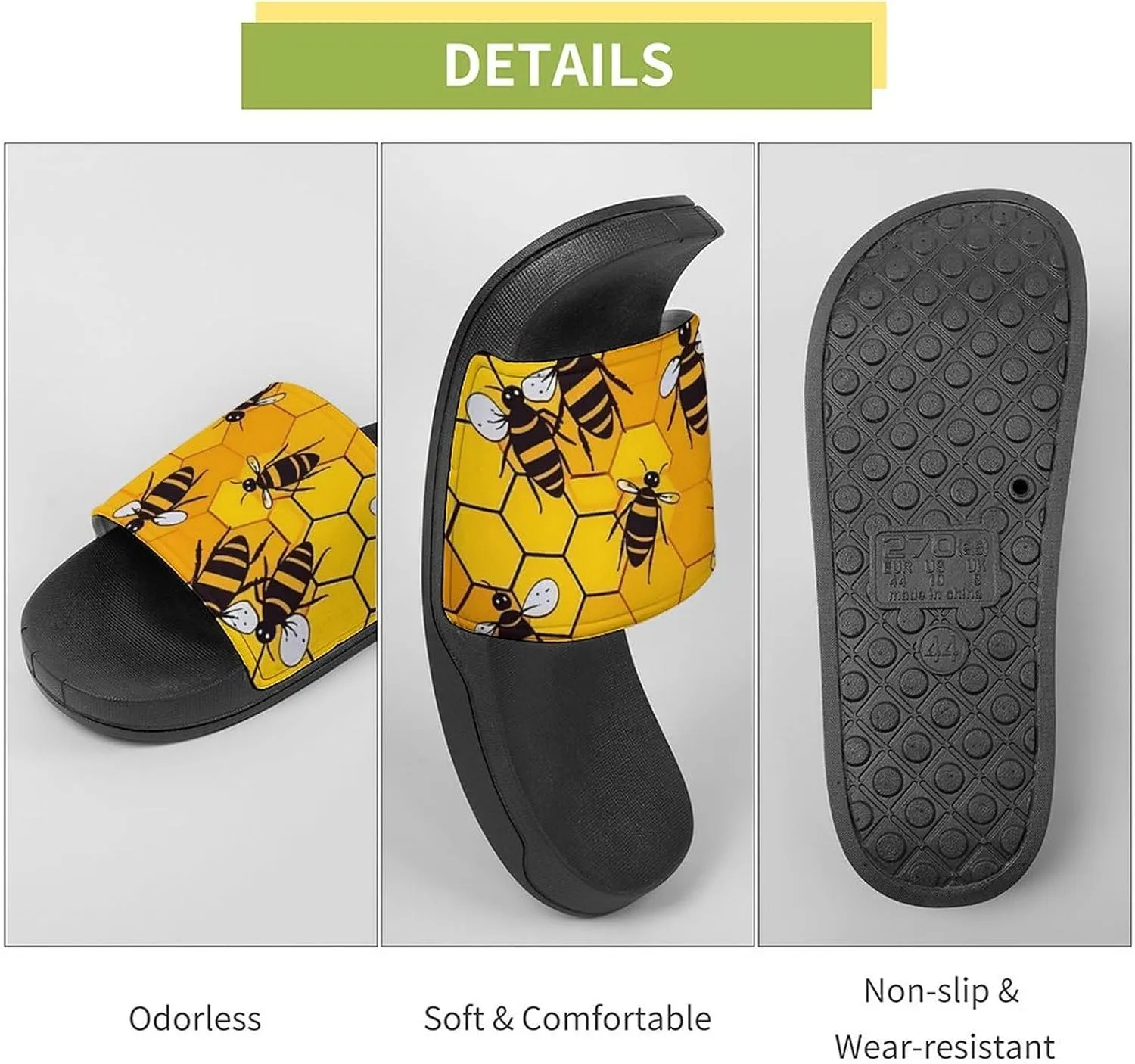 Bee on Honeycomb Novelty Slippers Slides Sandals Shower House Home Shoes Non Slip Soft Sole Shoe For Men Women Bathroom