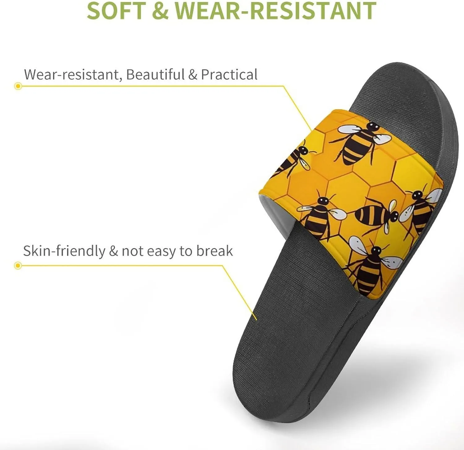 Bee on Honeycomb Novelty Slippers Slides Sandals Shower House Home Shoes Non Slip Soft Sole Shoe For Men Women Bathroom