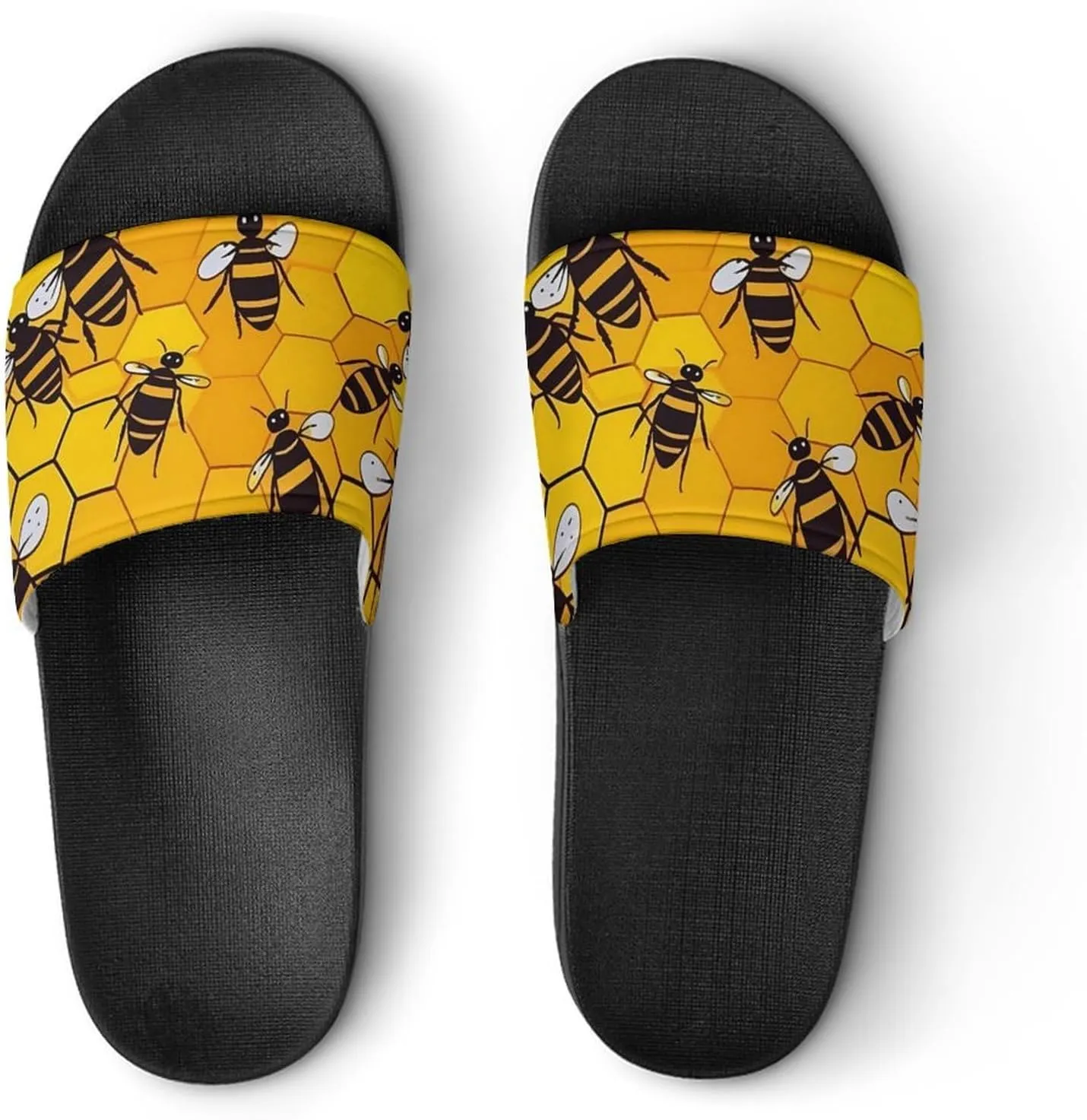 Bee on Honeycomb Novelty Slippers Slides Sandals Shower House Home Shoes Non Slip Soft Sole Shoe For Men Women Bathroom