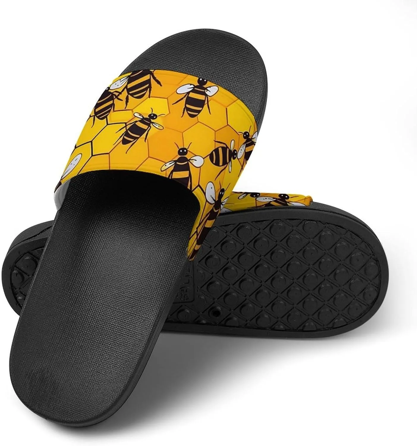 Bee on Honeycomb Novelty Slippers Slides Sandals Shower House Home Shoes Non Slip Soft Sole Shoe For Men Women Bathroom