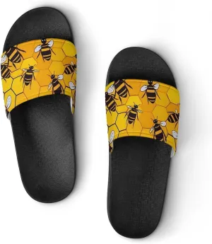 Bee on Honeycomb Novelty Slippers Slides Sandals Shower House Home Shoes Non Slip Soft Sole Shoe For Men Women Bathroom