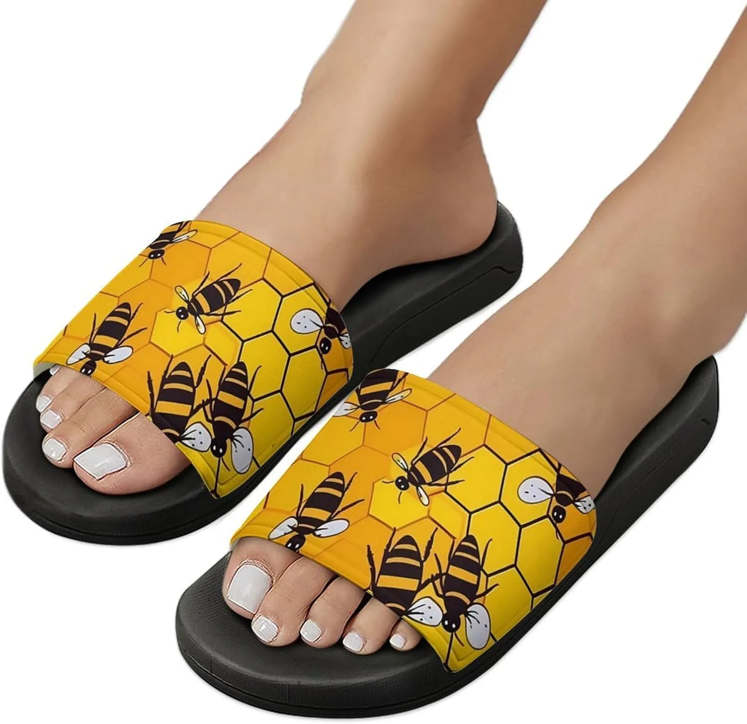Bee on Honeycomb Novelty Slippers Slides Sandals Shower House Home Shoes Non Slip Soft Sole Shoe For Men Women Bathroom
