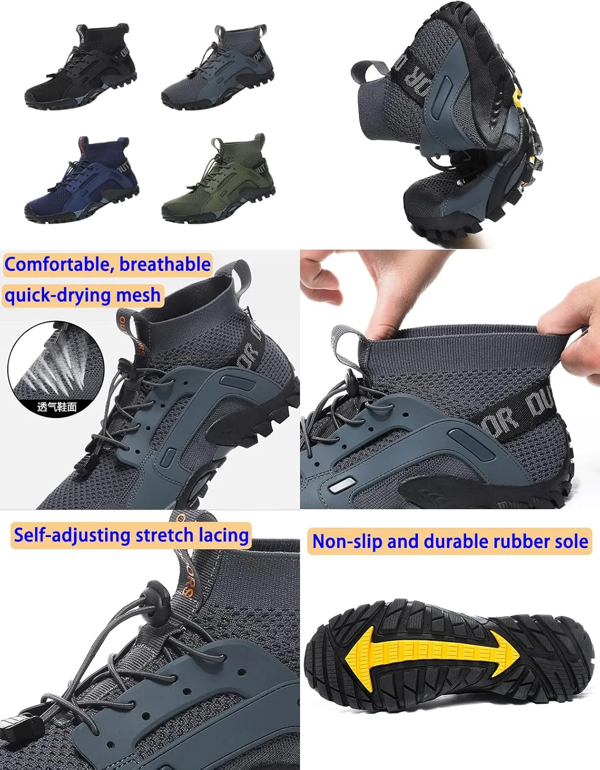 BlackeEight Men's Outdoor Hiking Wading Shoes,Comfy Breathe Quick Drying Mesh Orthotic Non-Slip Softsole Trail Sock Water Sneakers