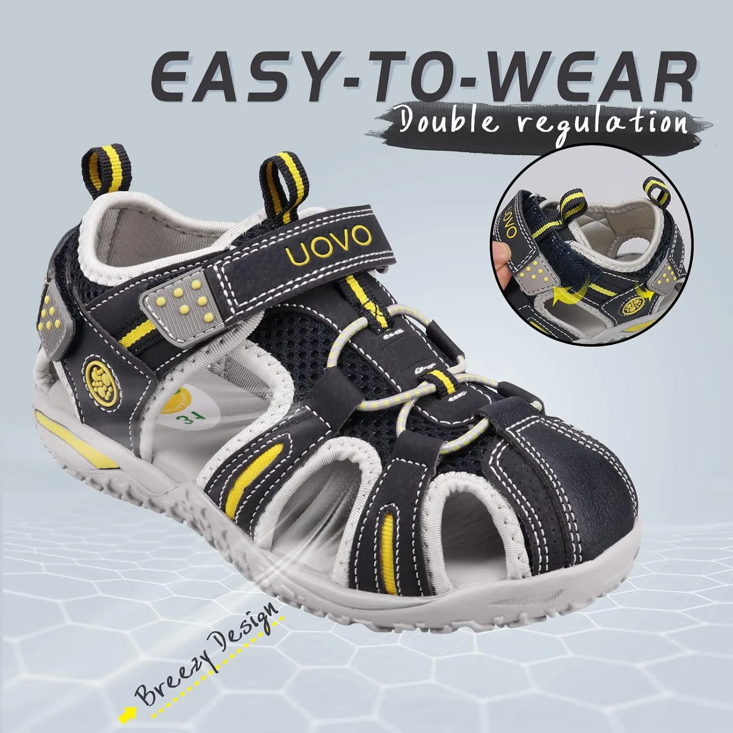 Boys Sport Sandals Summer Closed Toe Hook Loop Outdoor Athletic Walking Shoes (Toddler/Little Kid/Big Kid)