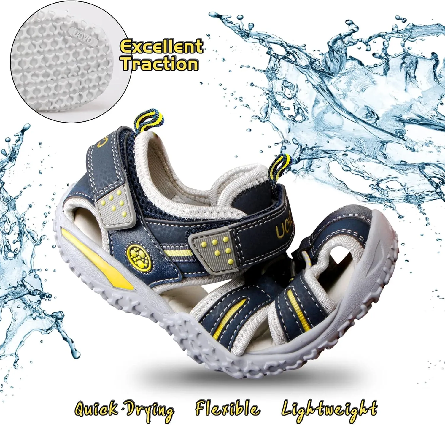 Boys Sport Sandals Summer Closed Toe Hook Loop Outdoor Athletic Walking Shoes (Toddler/Little Kid/Big Kid)