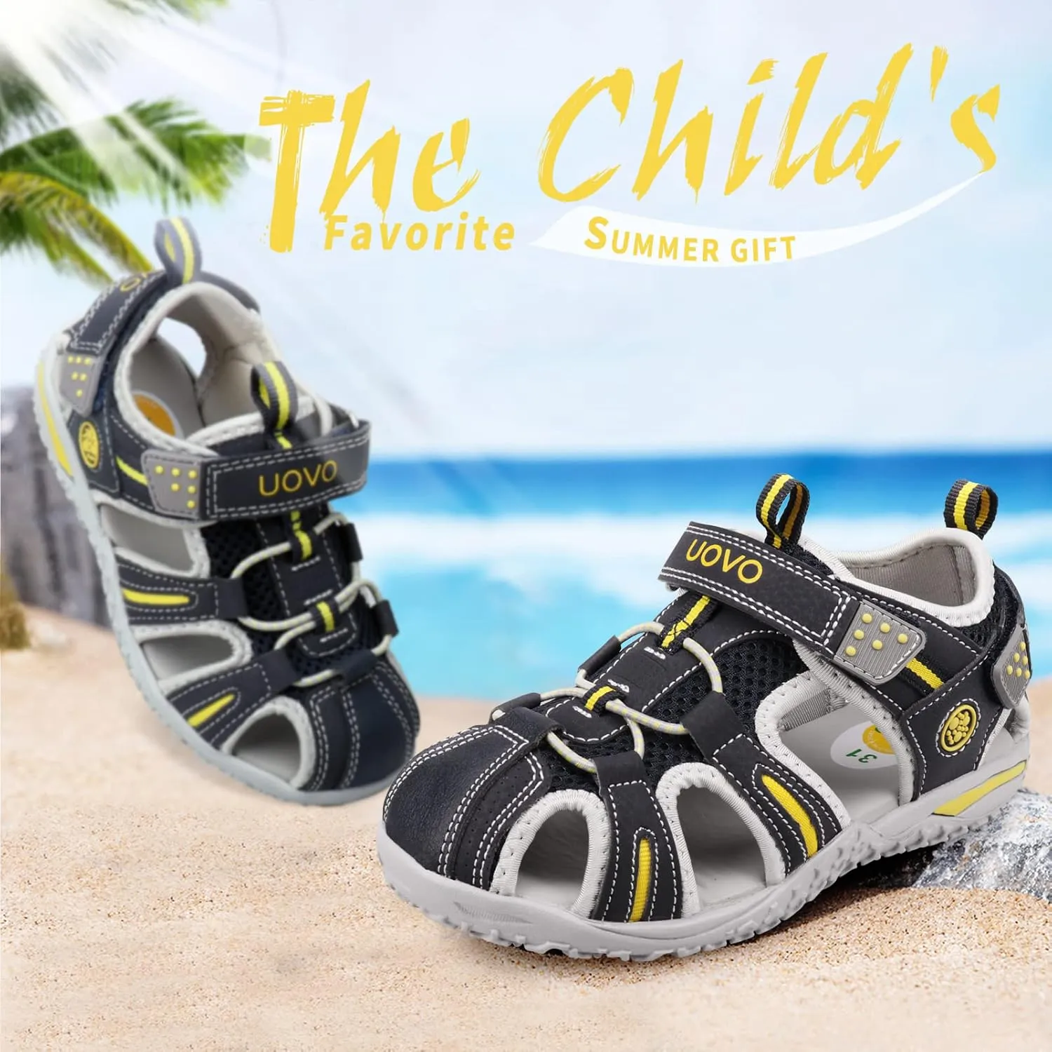 Boys Sport Sandals Summer Closed Toe Hook Loop Outdoor Athletic Walking Shoes (Toddler/Little Kid/Big Kid)