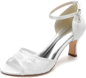 Bridal Shoes Lace Wedding Sandals for Women mid Heels Stiletto Heeled Pumps Peep Toe Formal Evening Prom Party Dress Shoes