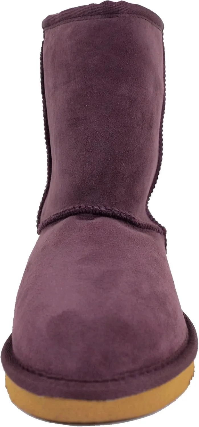 Bushga Ladies Genuine Sheepskin Mid Calf Short Boot (Black, Chocolate Brown, Grey, Chestnut, Purple)