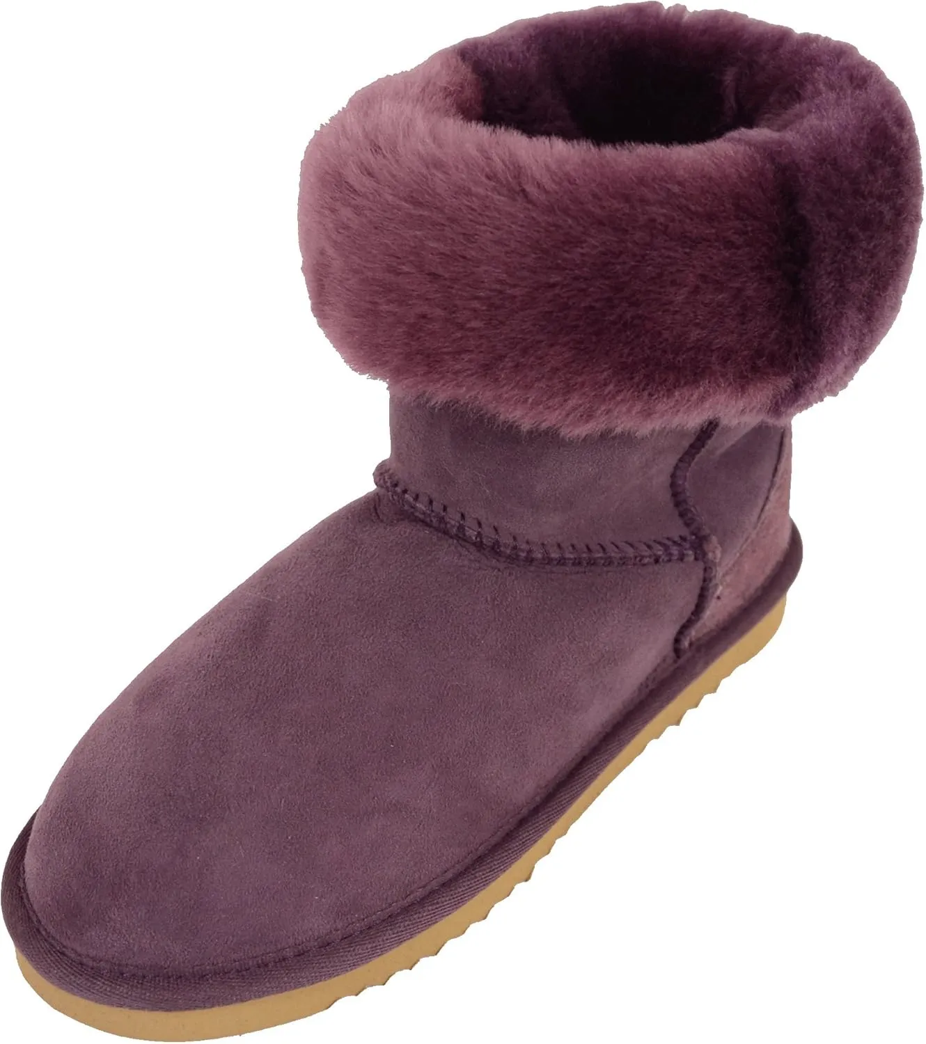 Bushga Ladies Genuine Sheepskin Mid Calf Short Boot (Black, Chocolate Brown, Grey, Chestnut, Purple)