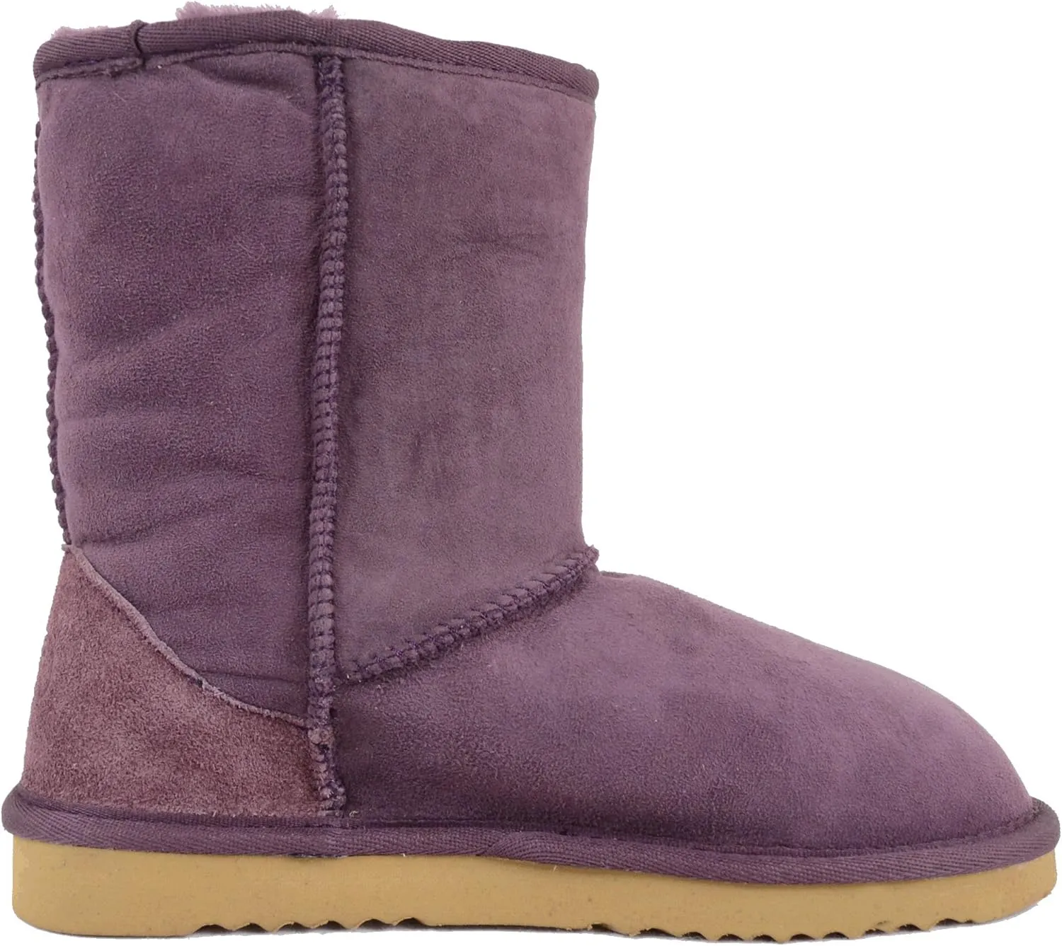 Bushga Ladies Genuine Sheepskin Mid Calf Short Boot (Black, Chocolate Brown, Grey, Chestnut, Purple)