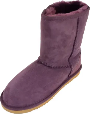 Bushga Ladies Genuine Sheepskin Mid Calf Short Boot (Black, Chocolate Brown, Grey, Chestnut, Purple)