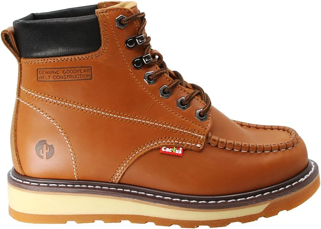 Cactus Men’s 6” Heavy Duty, Soft Toe, Genuine Goodyear Welt, Premium Full Grain Leather, Comfortable, Durable, Oil Resistant, Roofing, Industrial, Construction, Work Boots