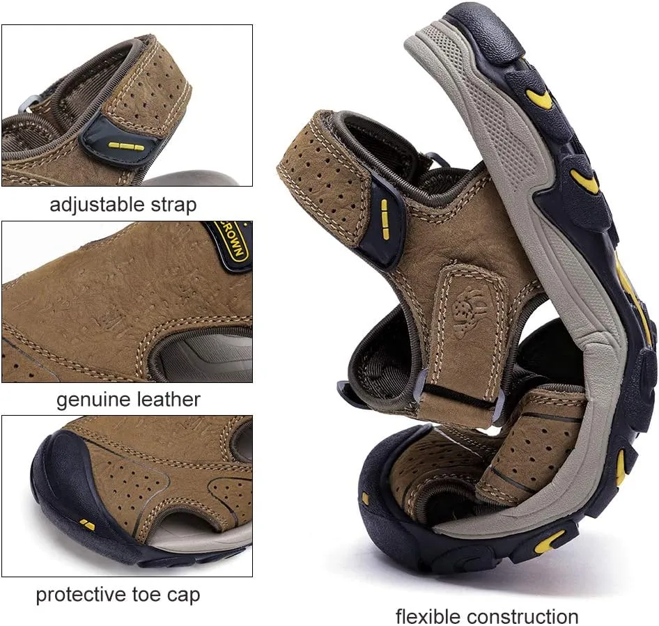 CAMEL CROWN Mens Hiking Sandals Waterproof Leather Fisherman Sandal for Athletic Outdoor Beach Sport Summer-Closed Toe Size 7-12