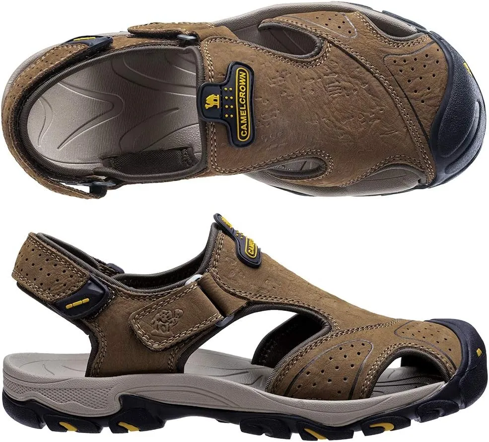 CAMEL CROWN Mens Hiking Sandals Waterproof Leather Fisherman Sandal for Athletic Outdoor Beach Sport Summer-Closed Toe Size 7-12