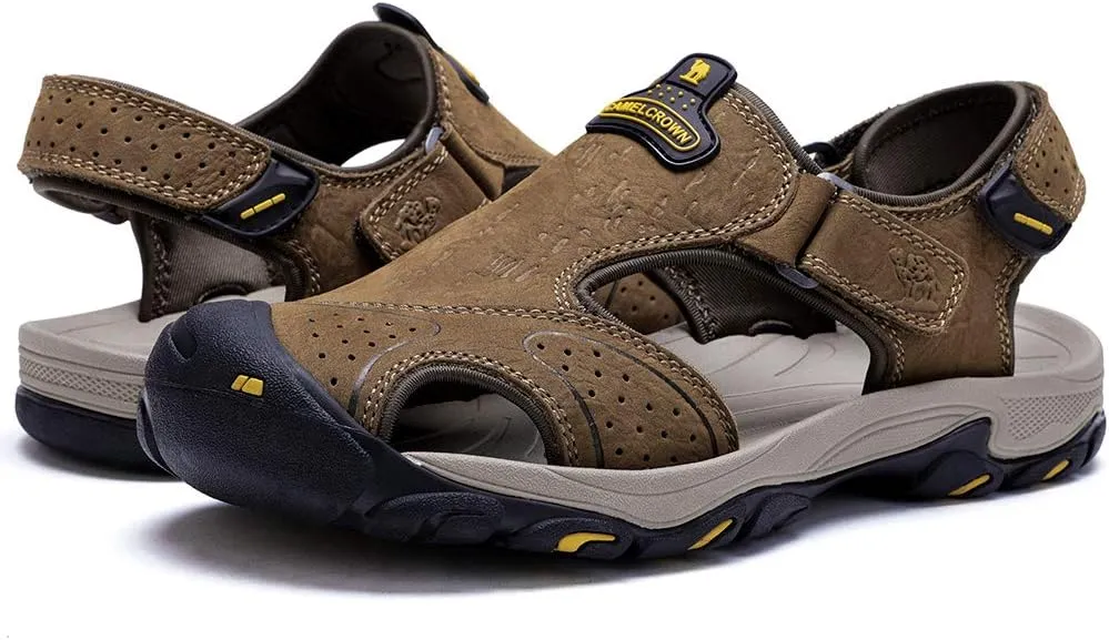 CAMEL CROWN Mens Hiking Sandals Waterproof Leather Fisherman Sandal for Athletic Outdoor Beach Sport Summer-Closed Toe Size 7-12
