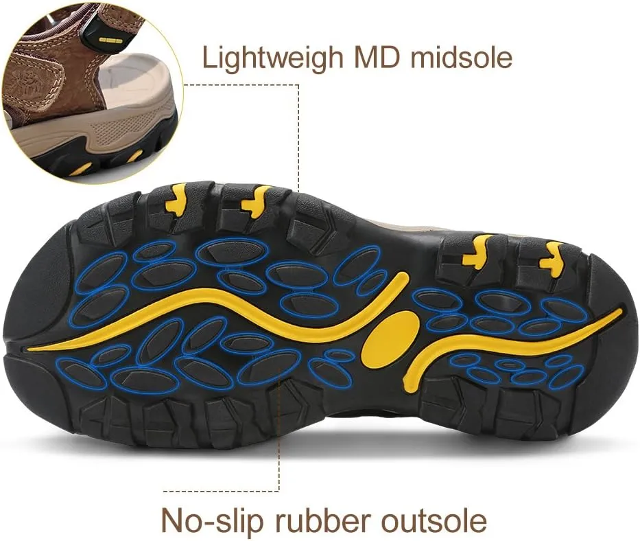 CAMEL CROWN Mens Hiking Sandals Waterproof Leather Fisherman Sandal for Athletic Outdoor Beach Sport Summer-Closed Toe Size 7-12