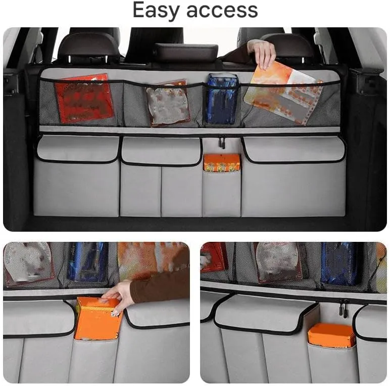 Car Boot Organiser for Dodge Ram Durango Journey Challenger Charger,Waterproof Kick Mats Seat Back Storage Bag Travel Durable Foldable Multi Pocket Journey Tidy Storage,Black
