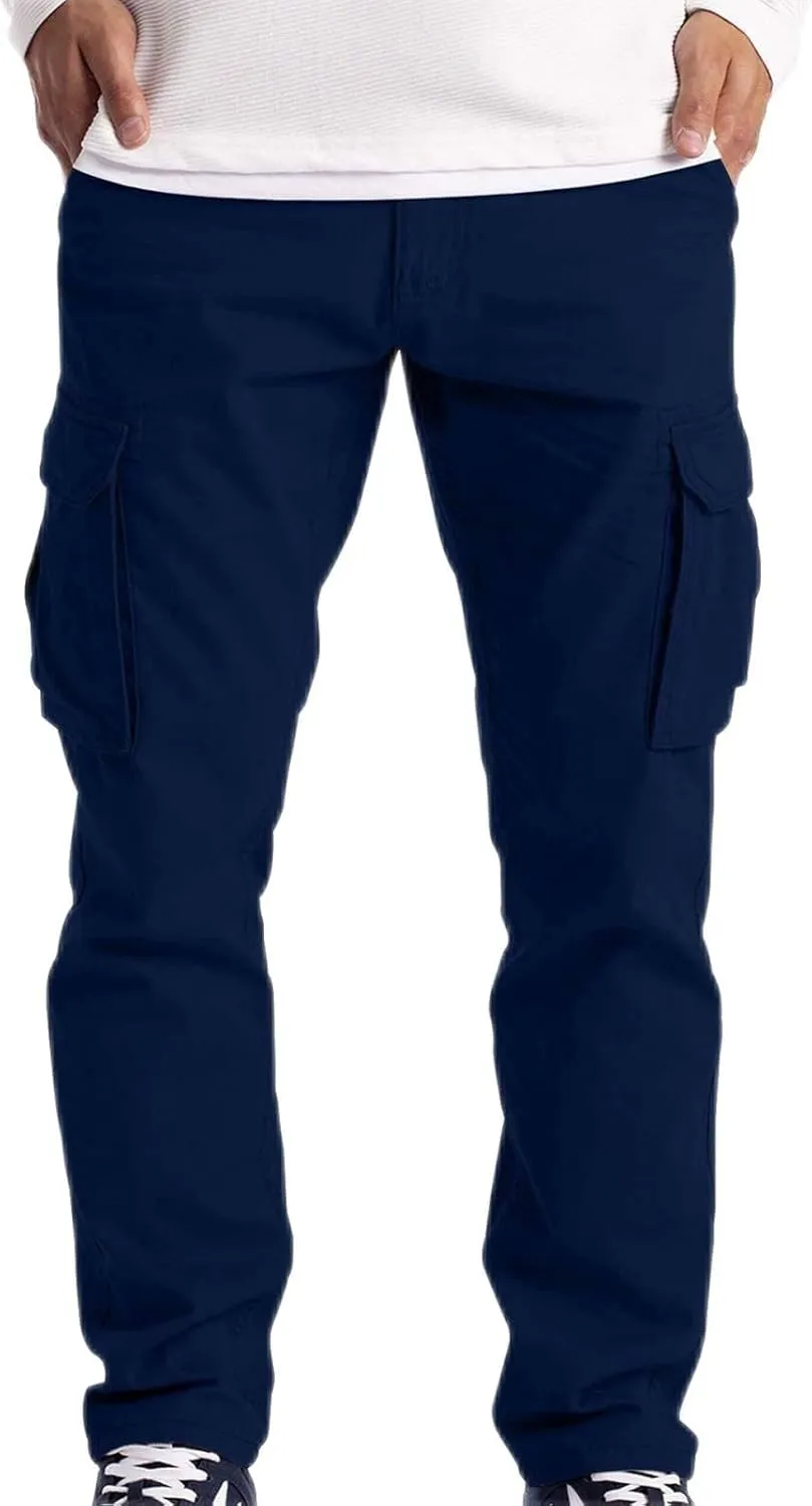 Cargo Pants for Men Casual Big and Tall Athletic Joggers Pants Solid Loose Baggy Sweatpants with Multi Pockets