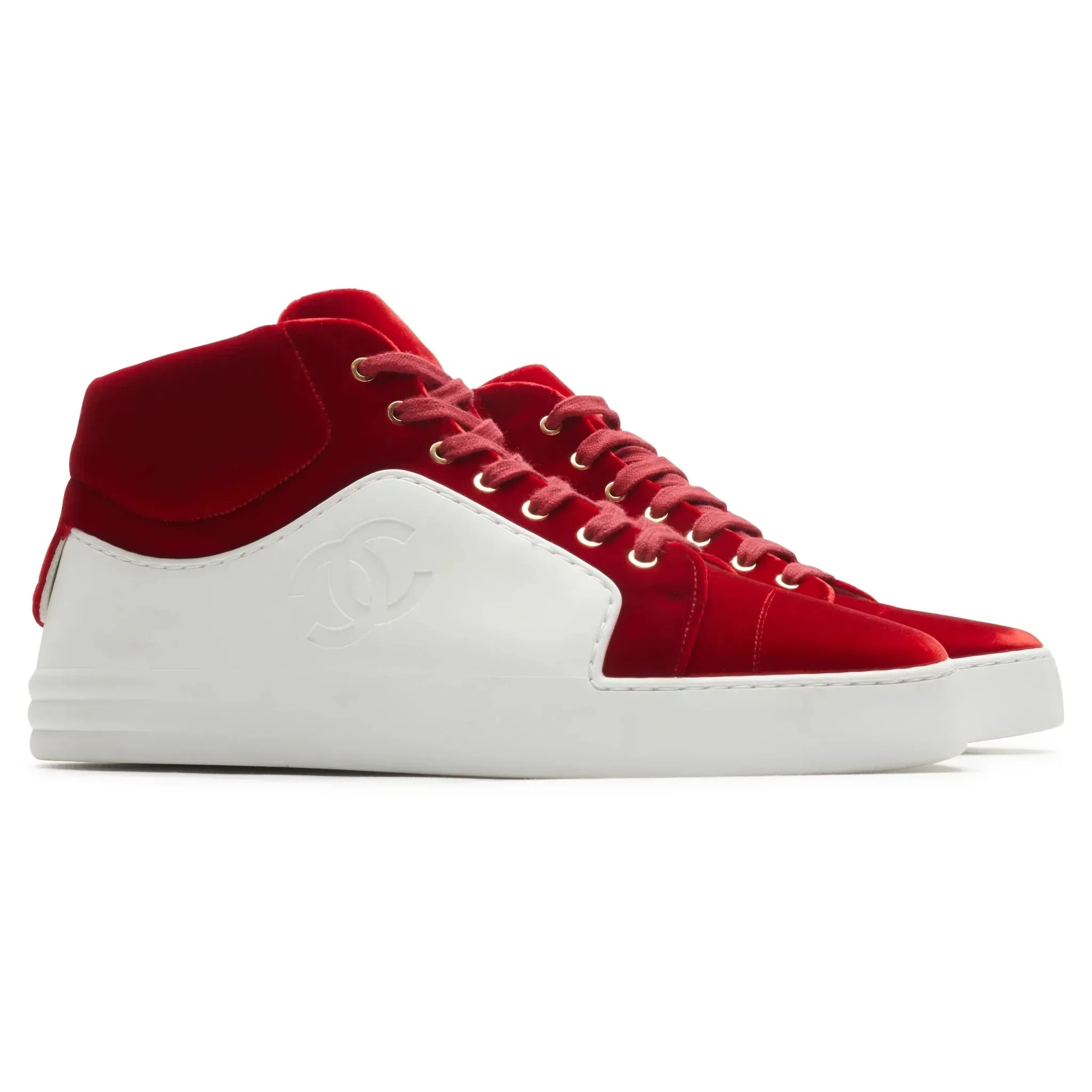 CC High White Red Velvet Sneaker - Preloved