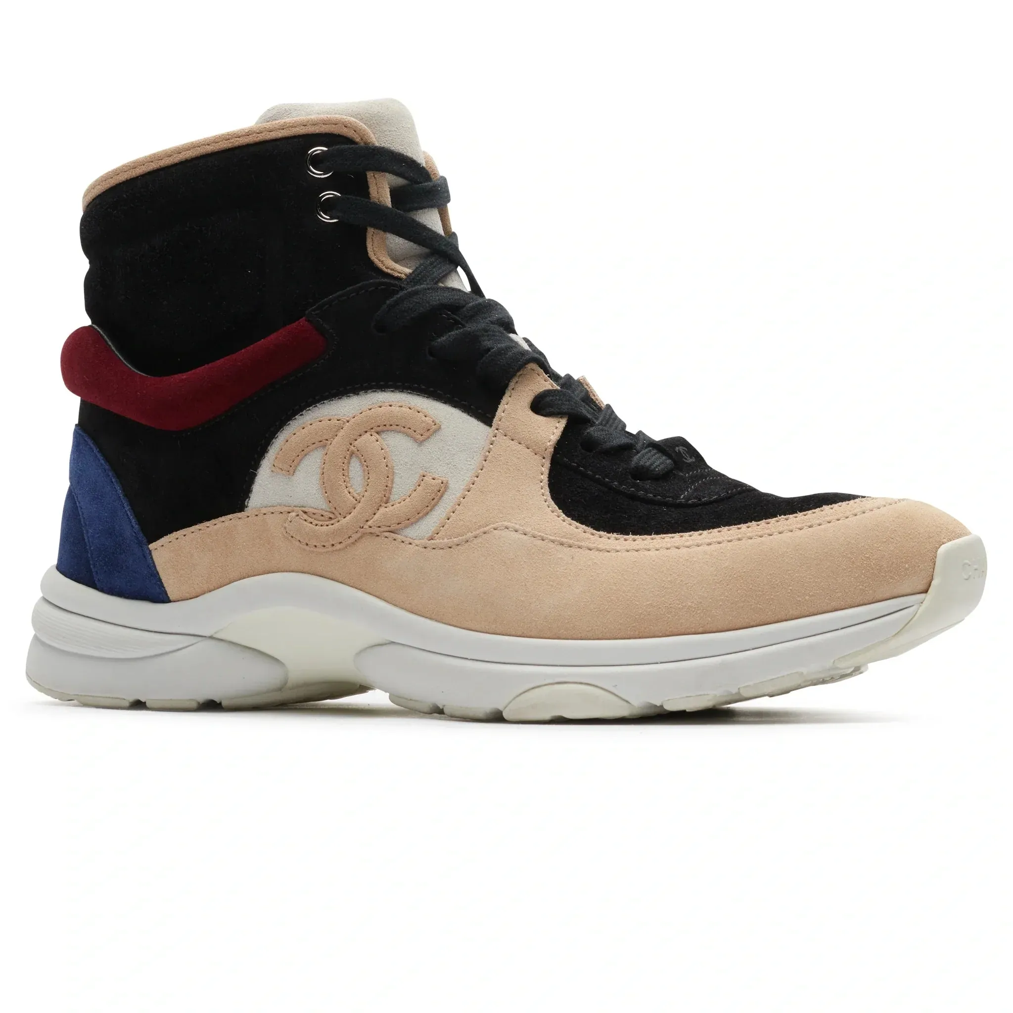 CC Logo Black Burgundy Blue Beige Suede High Sneaker - Preloved