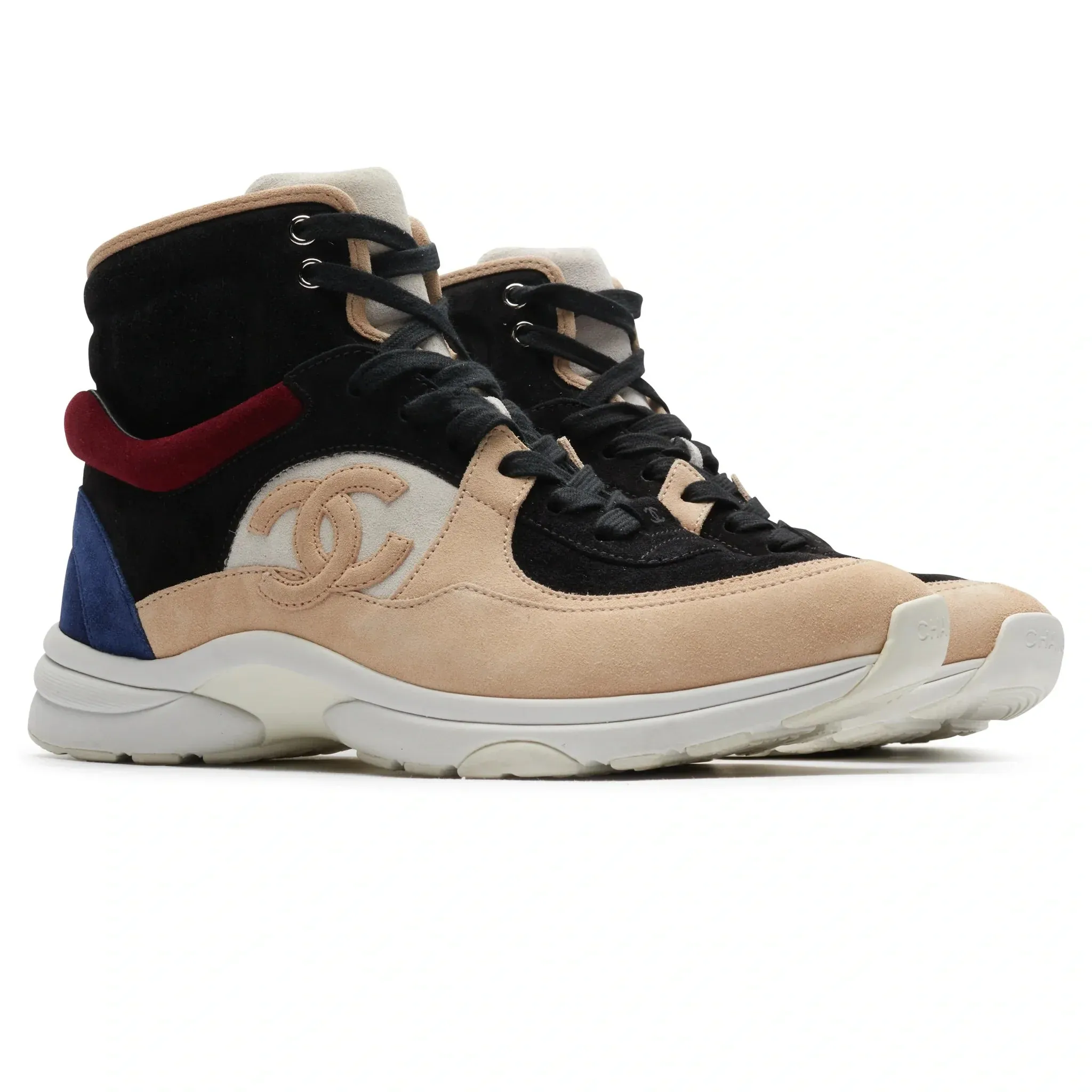 CC Logo Black Burgundy Blue Beige Suede High Sneaker - Preloved
