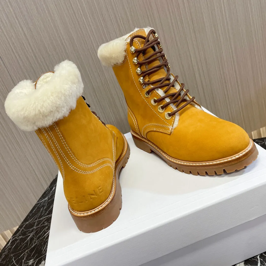 Celine MID SHEARLING BROWN SUEDE PERU Flexible customer care LACE-UP AND KURT IN BOOT Excellent