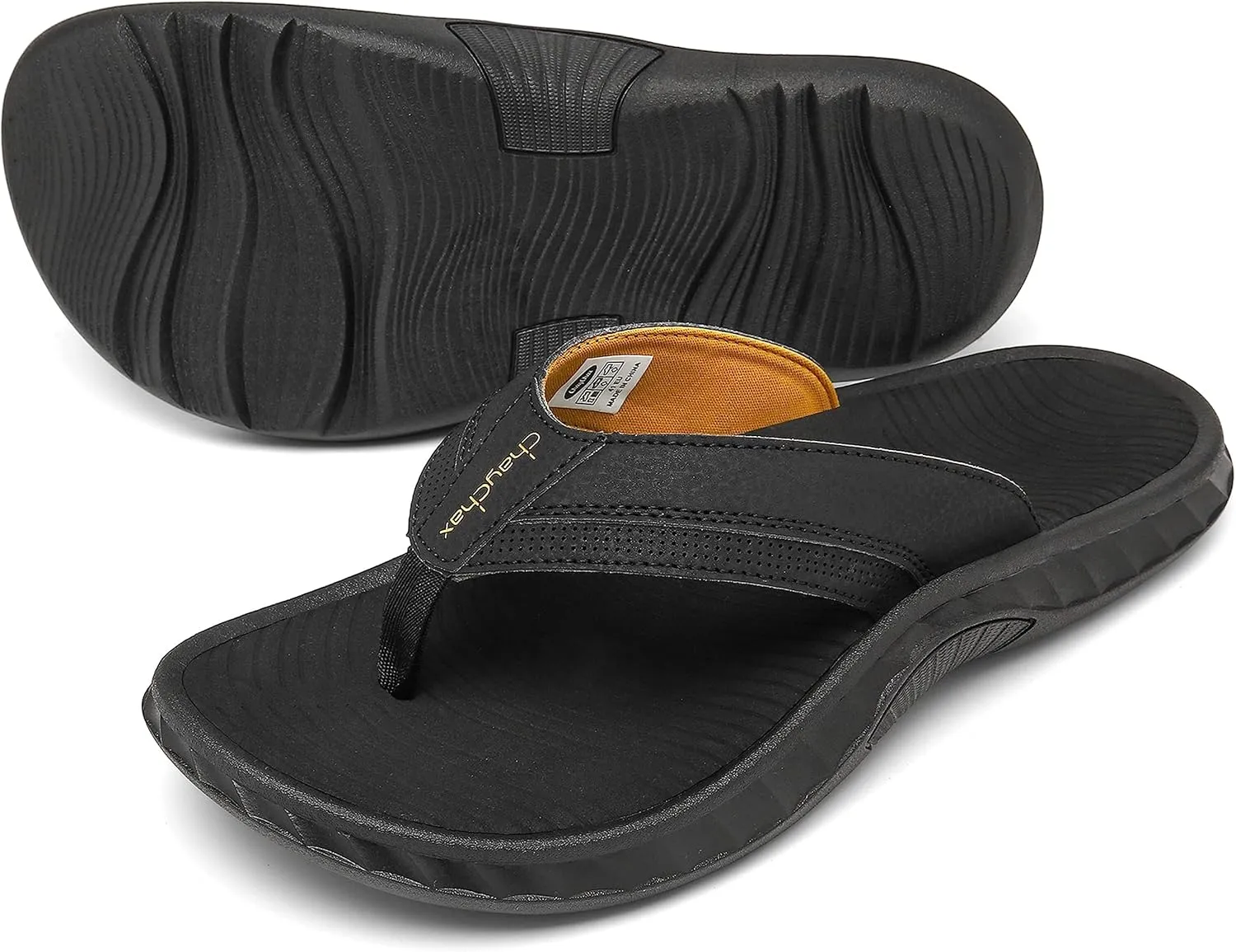 ChayChax Men's Flip Flops Arch Support Beach Sandals Outdoor Sport Thong Sandal with Soft Footbed