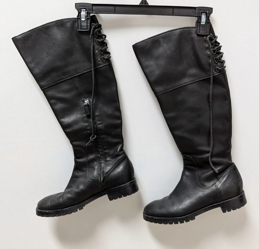 Cole Haan Black Lace-Up Calf-High Boots