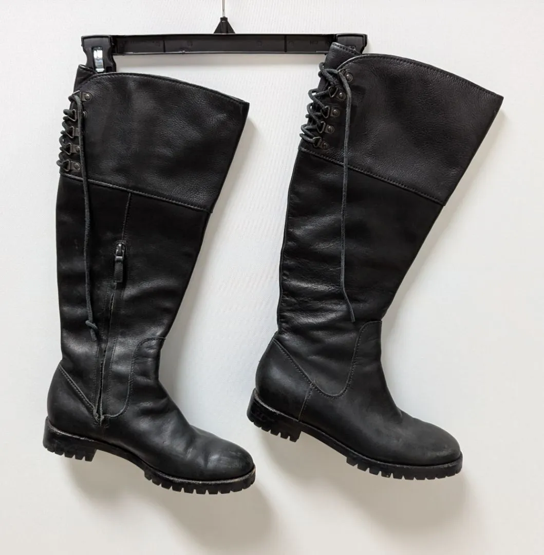 Cole Haan Black Lace-Up Calf-High Boots